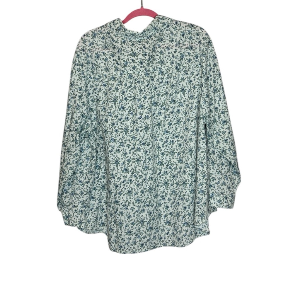 ROAMAN'S Plus 1X Blue Green Floral Long Sleeve Button-Down Shirt Cotton Blend‎ - Picture 2 of 3